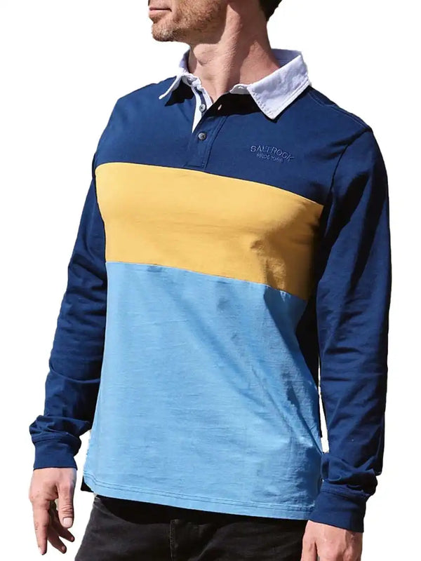 Saltrock Mens Wesley Panelled Rugby Shirt Blue Ballynahinch Northern