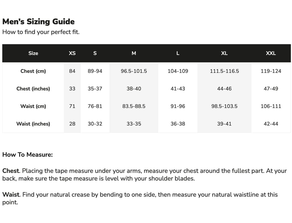 Saltrock Size Chart