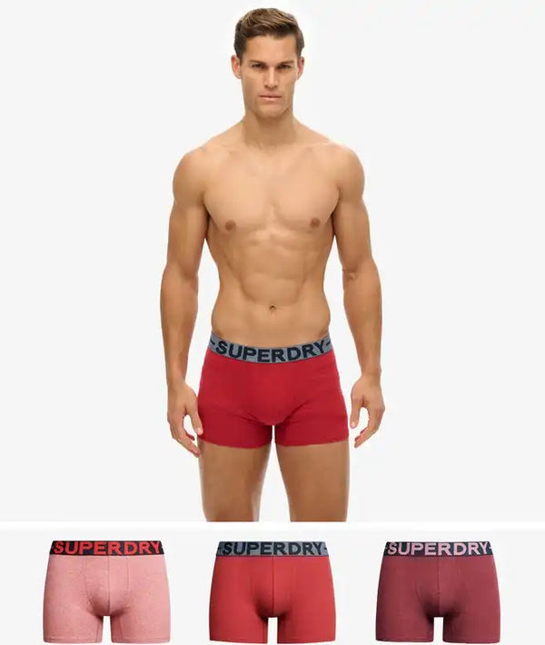 Superdry 3 Pack Boxers Underwear Berry Red Marl/Hike Red Marl/Mid Red