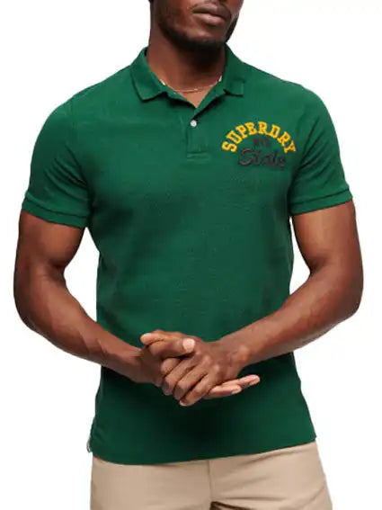 Superdry Mens Apllique Classic Superstate Polo Shirt Erin Green