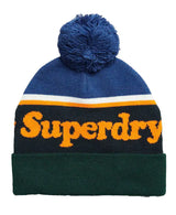 Superdry Mens Beanie Bobble Hat Twilight Blue/Jaffa Orange Northern