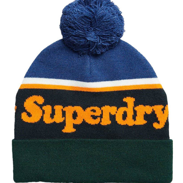 Superdry Mens Beanie Bobble Hat Twilight Blue/Jaffa Orange