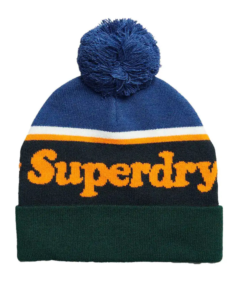 Superdry Mens Beanie Bobble Hat Twilight Blue/Jaffa Orange Northern