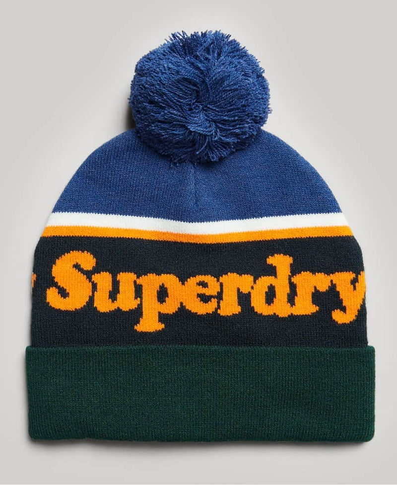 Superdry Mens Beanie Bobble Hat Twilight Blue/Jaffa Orange