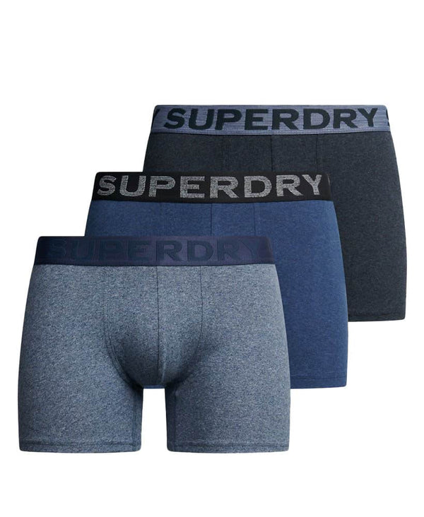 Superdry Mens Boxers 3 Pack Underwear Navy Grit/dark Indigo Marl