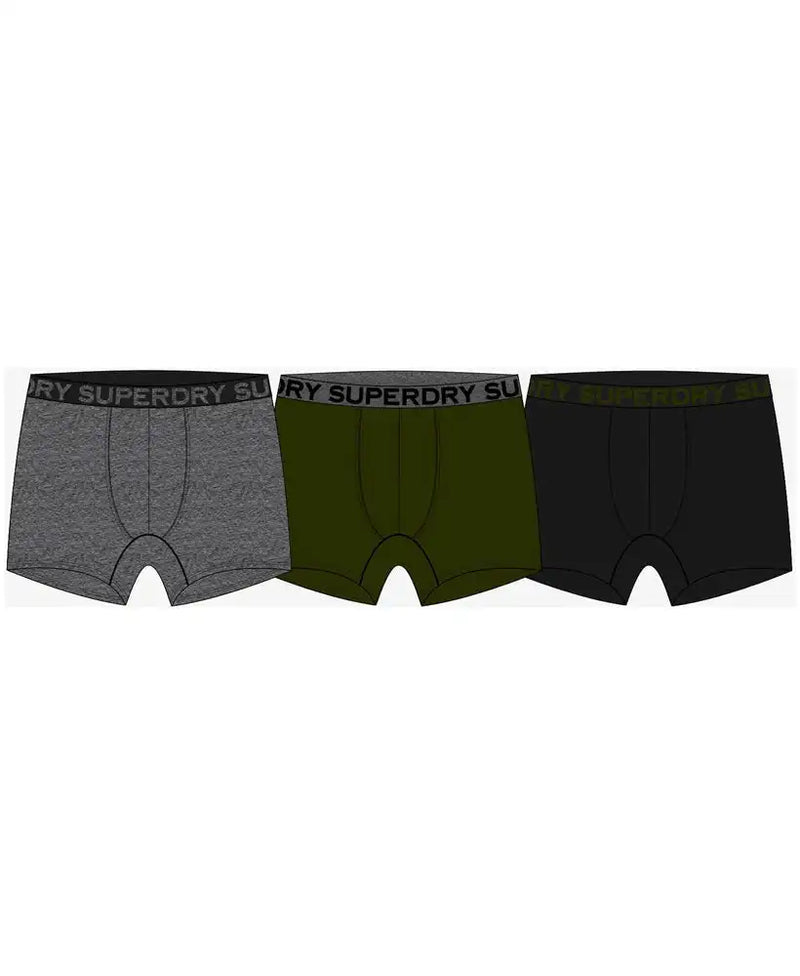 Superdry Mens Boxers 3 Pack Underwear Asphalt Grit/Winter Khaki/Black