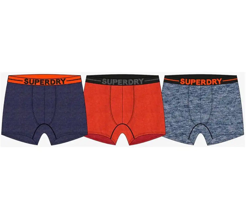 Superdry Mens Boxers 3 Pack Underwear Dark Indigo/Orange Multi
