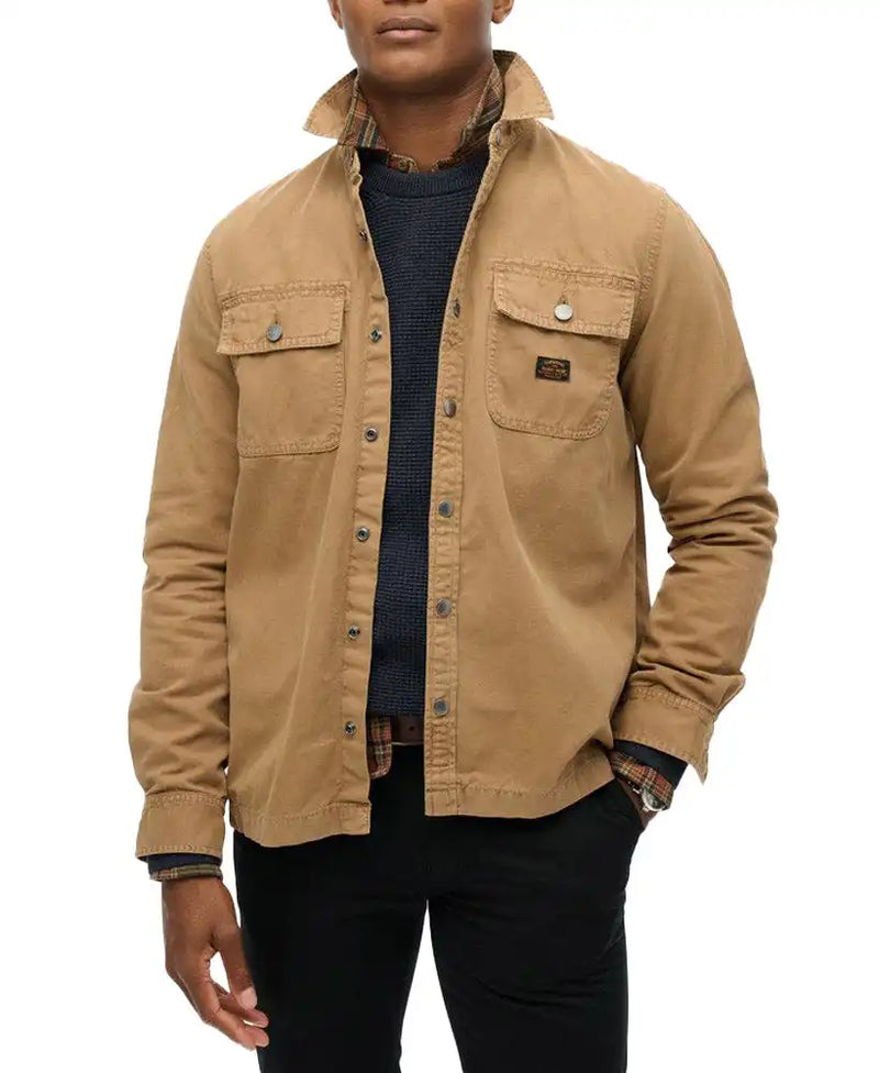 Superdry Mens Canvas Workwear Overshirt Sandstone Brown Northern