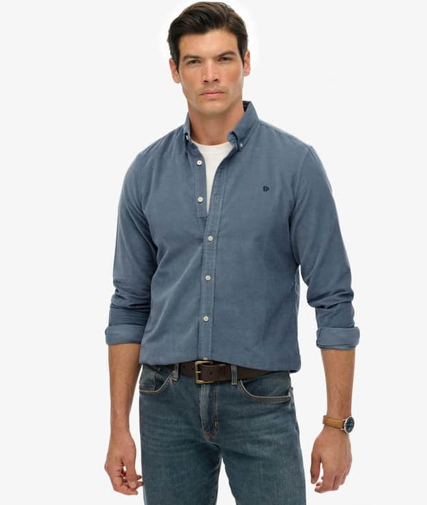Superdry Mens Classic Needle Cord Shirt Stormy Weather Blue Northern