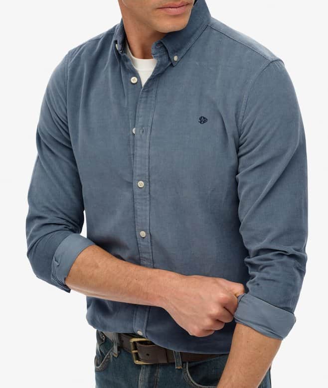 Superdry Mens Classic Needle Cord Shirt Stormy Weather Blue Northern