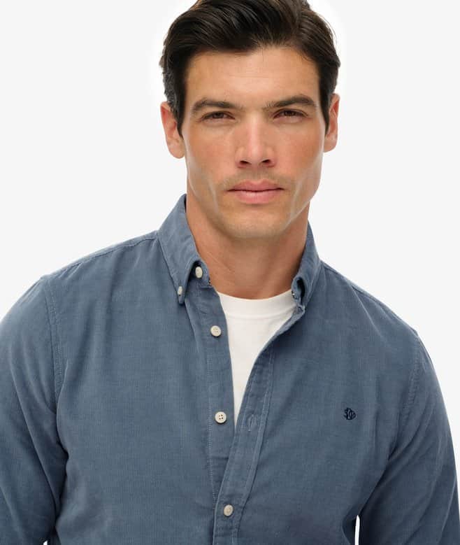 Superdry Mens Classic Needle Cord Shirt Stormy Weather Blue Northern