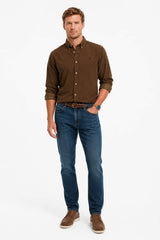 Superdry Mens Classic Needle Cord Shirt Winter Twig Beige/Brown