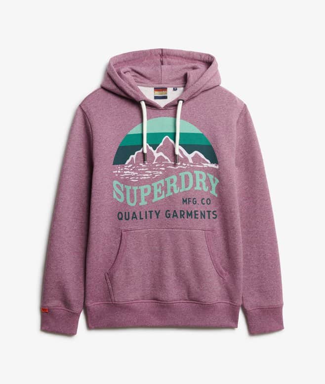 Superdry Mens Core Logo Great Outdoors Hoodie Beach Burgundy Grit