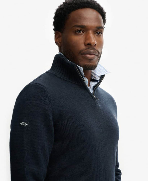 Superdry Mens Cotton Half Zip Knit Jumper Navy Northern Ireland