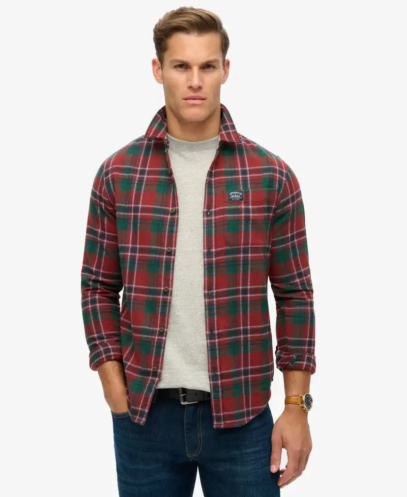 Superdry Mens Cotton Lumberjack Shirt Buckshot Check Red Northern