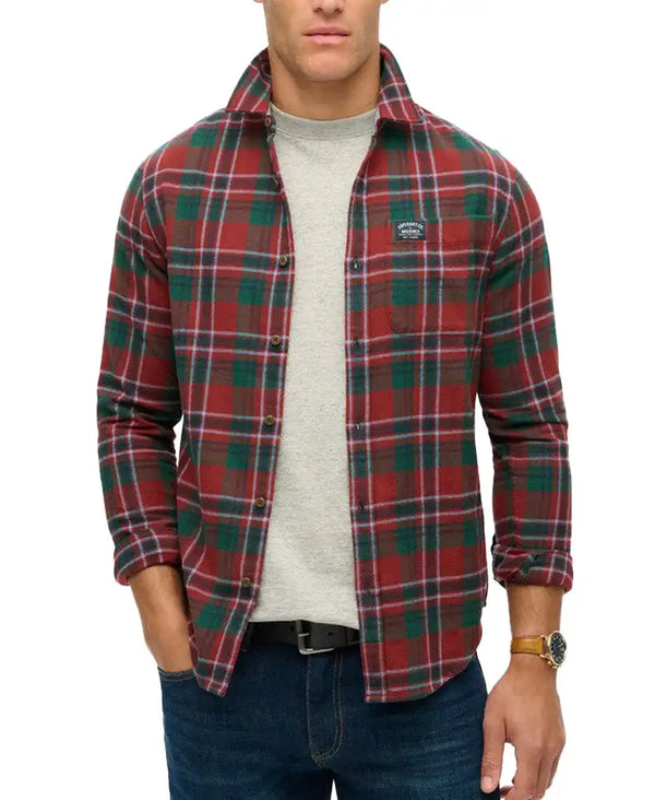 Superdry Mens Cotton Lumberjack Shirt Buckshot Check Red Northern