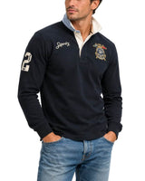 Superdry Mens Double Emblem Rugby Shirt Eclipse Navy Northern Ireland