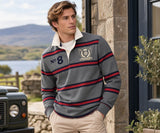 Superdry Mens Double Emblem Stripe Rugby Top Antique Grey Marl Stripe