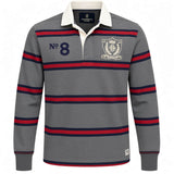 Superdry Mens Double Emblem Stripe Rugby Top Antique Grey Marl Stripe