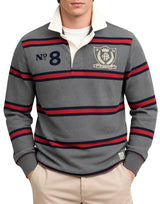 Superdry Mens Double Emblem Stripe Rugby Top Antique Grey Marl Stripe