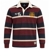 Superdry Mens Double Emblem Stripe Rugby Top Port/Navy Stripe