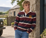 Superdry Mens Double Emblem Stripe Rugby Top Port/Navy Stripe