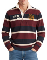 Superdry Mens Double Emblem Stripe Rugby Top Port/Navy Stripe