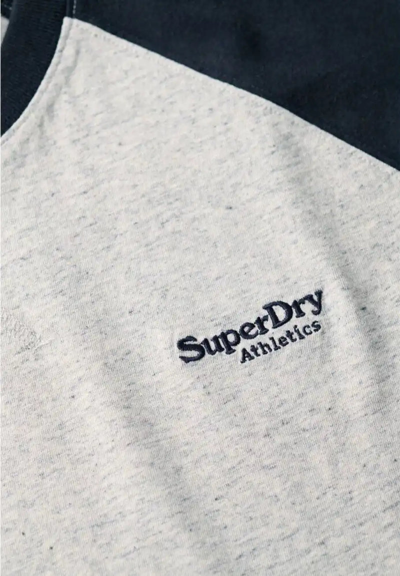 Superdry Mens Essential Logo Baseball LS T-Shirt Grey Fleck/Navy