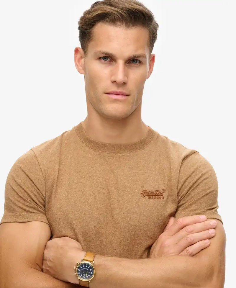 Superdry Mens Essential Logo T-Shirt Buck Tan Brown Marl Northern