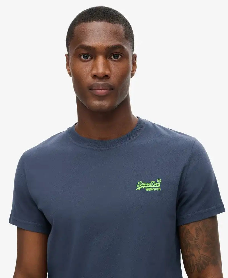 Superdry Mens Essential Logo T-Shirt Lauren Navy / Fluro Lime