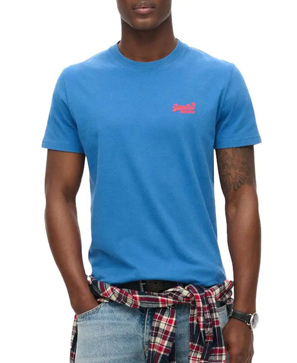 Superdry Mens Essential Logo T-Shirt Monaco Blue/Fiery Coral Northern