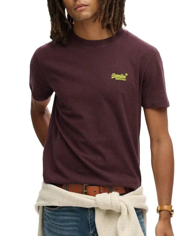 Superdry Mens Essential Logo T-Shirt Tawnty Port/Fluro Yellow