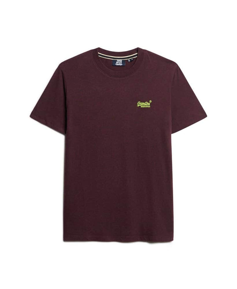 Superdry Mens Essential Logo T-Shirt Tawnty Port/Fluro Yellow