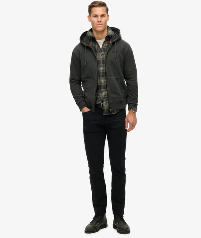 Superdry Mens Essential Logo Washed Zip Hoodie Washed Black Northern
