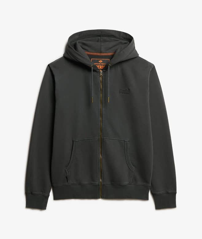 Superdry Mens Essential Logo Washed Zip Hoodie Washed Black Northern