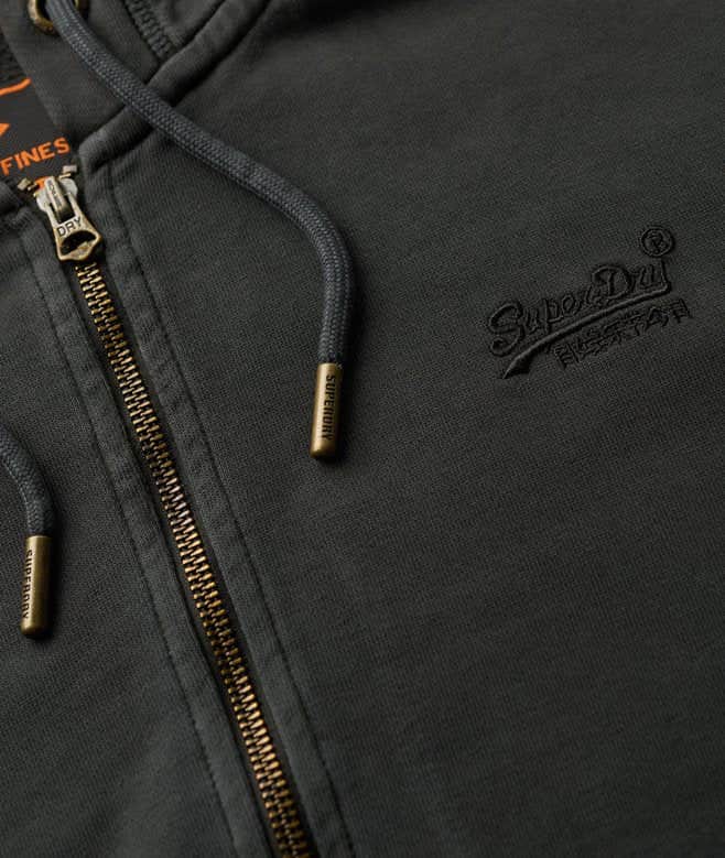 Superdry Mens Essential Logo Washed Zip Hoodie Washed Black Northern