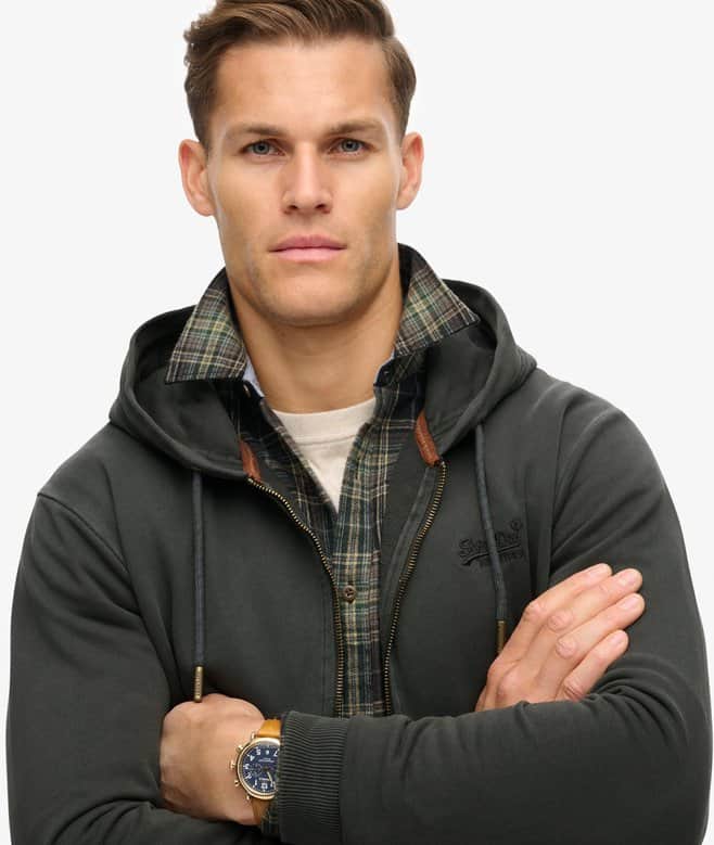 Superdry Mens Essential Logo Washed Zip Hoodie Washed Black Northern