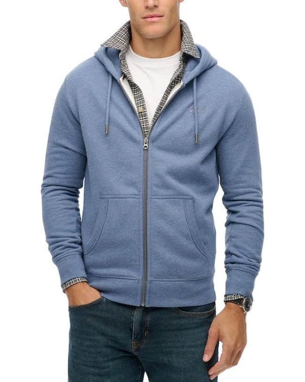 Superdry Mens Essential Logo Zip Hoodie Jeans Blue Northern Ireland