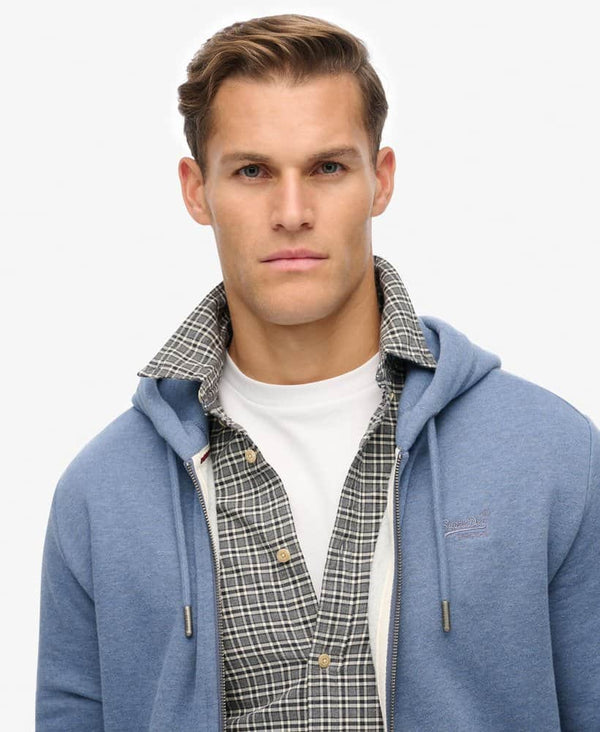 Superdry Mens Essential Logo Zip Hoodie Jeans Blue Northern Ireland