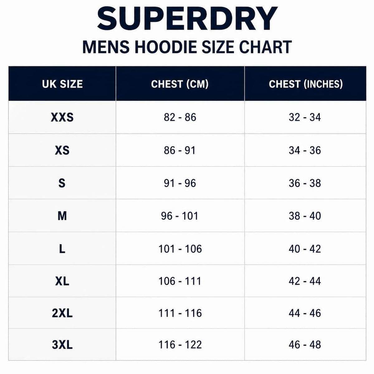 Superdry size chart