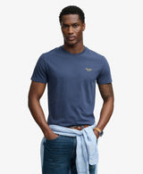 Superdry Mens Essential Serif Logo Embroidered T-Shirt Navy/Yellow