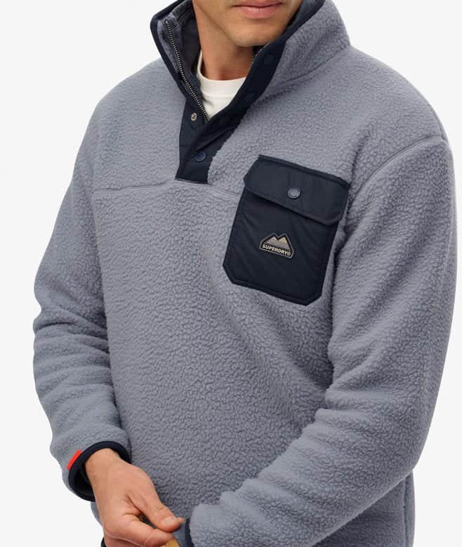 Superdry Mens Fuji Fleece Half Zip Washed Denim Blue Northern Ireland