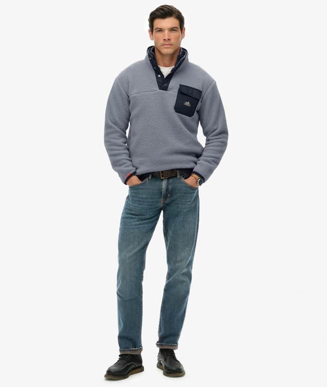 Superdry Mens Fuji Fleece Half Zip Washed Denim Blue Northern Ireland