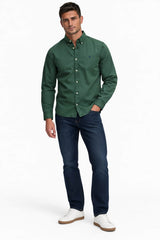 Superdry Mens Garment Dyed Long Sleeve Shirt Tumbled Green Northern