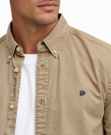 Superdry Mens Garment Dyed Long Sleeve Shirt Tumbled Tan Northern