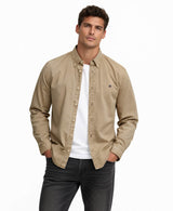 Superdry Mens Garment Dyed Long Sleeve Shirt Tumbled Tan Northern