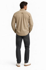 Superdry Mens Garment Dyed Long Sleeve Shirt Tumbled Tan Northern