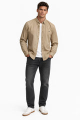 Superdry Mens Garment Dyed Long Sleeve Shirt Tumbled Tan Northern