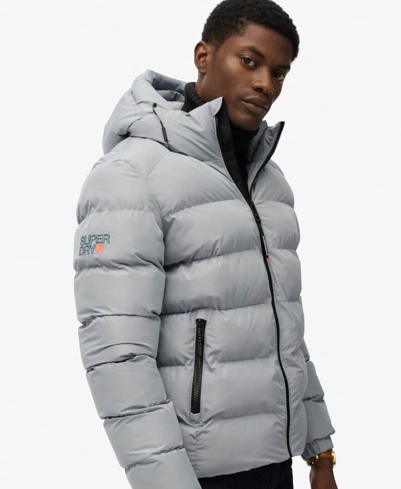 Superdry Mens Hooded Sports Puffer Jacket Washed Denim Northern