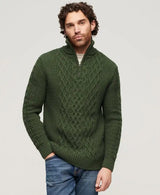 Superdry Mens Jacob Cable Knit Half Zip Sweater Duffle Bag Green